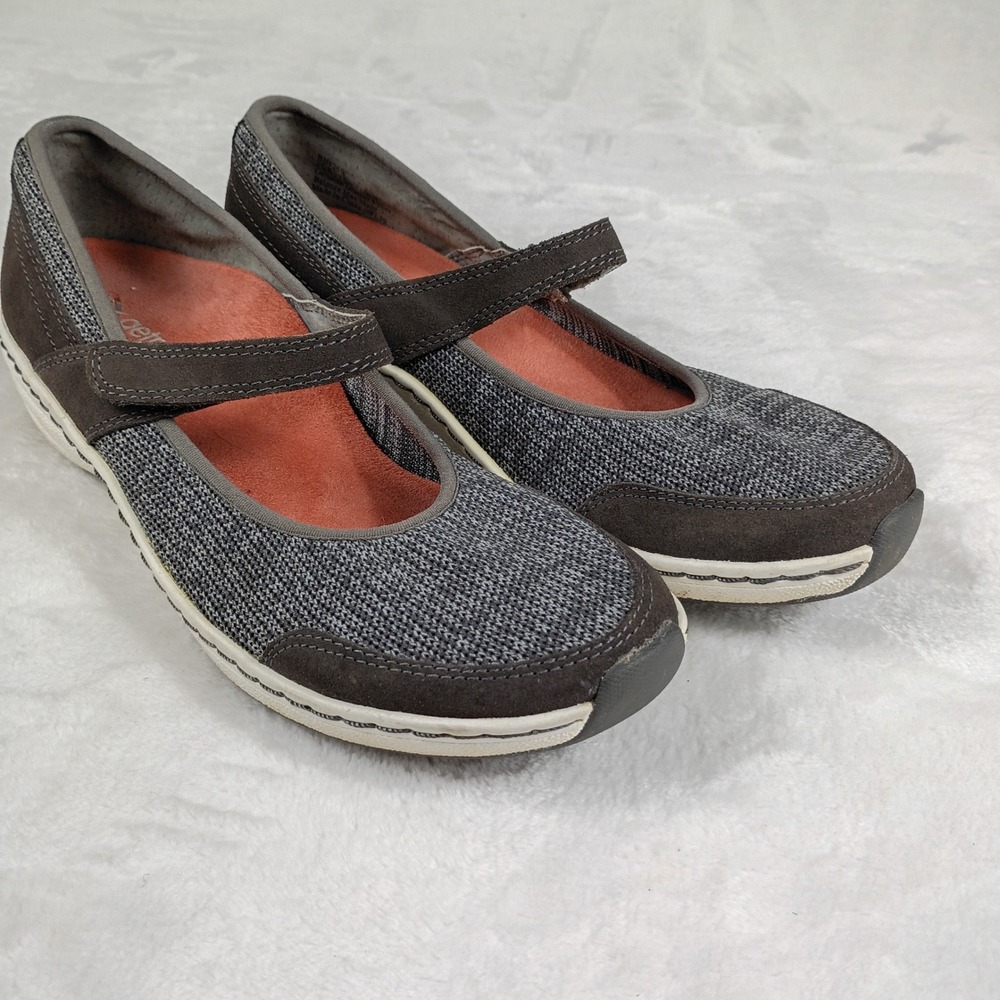 Aetrex Mary Jane Sneakers Womens Size 7 Brown Knit Leather Strappy